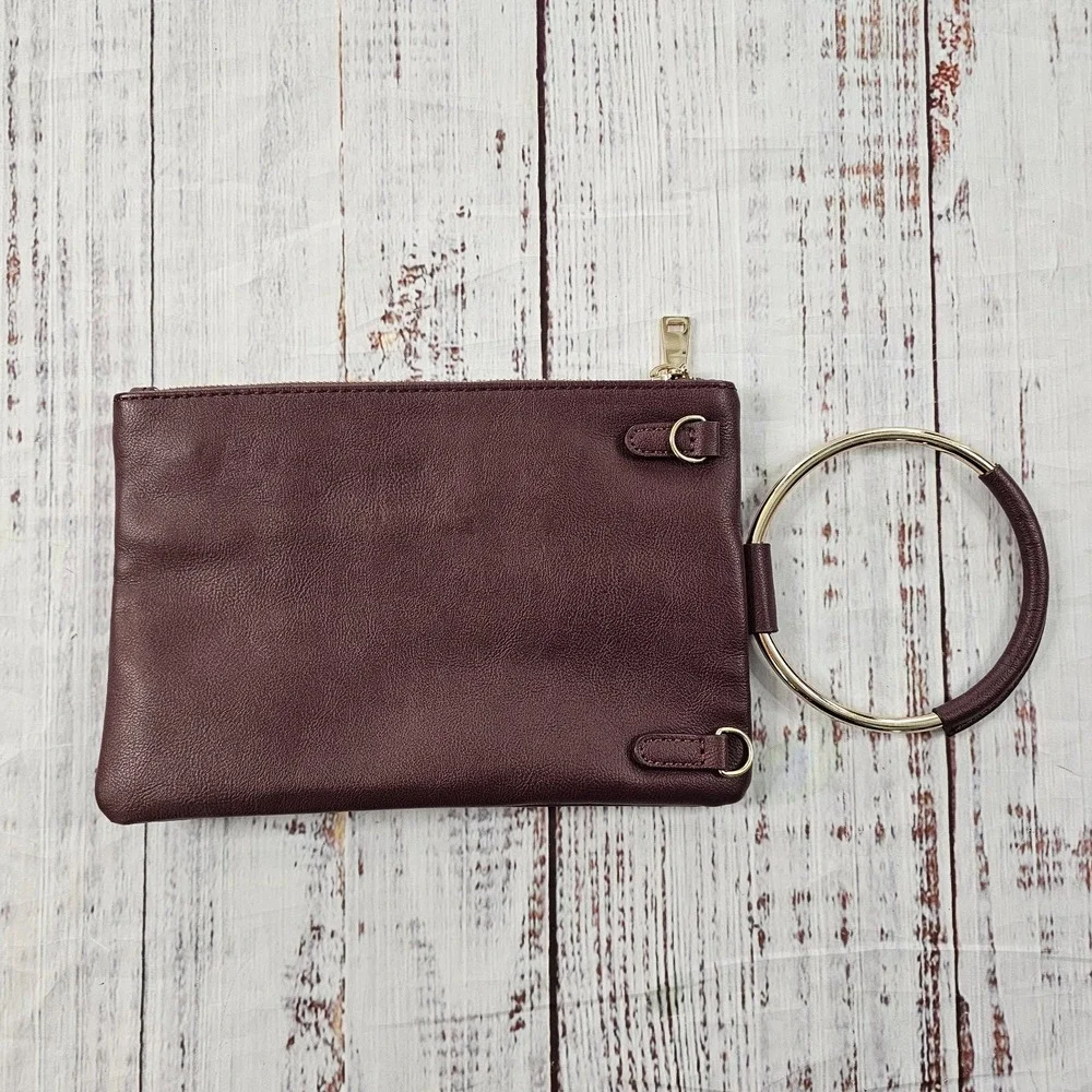 INC Burgundy Faux Leather Ring Handle Clutch Wristlet